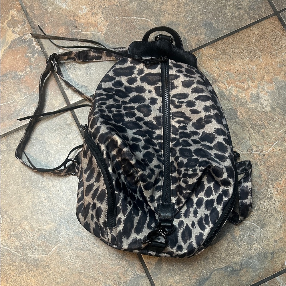 Rebecca Minkoff Black and Gray Animal Print Backpack